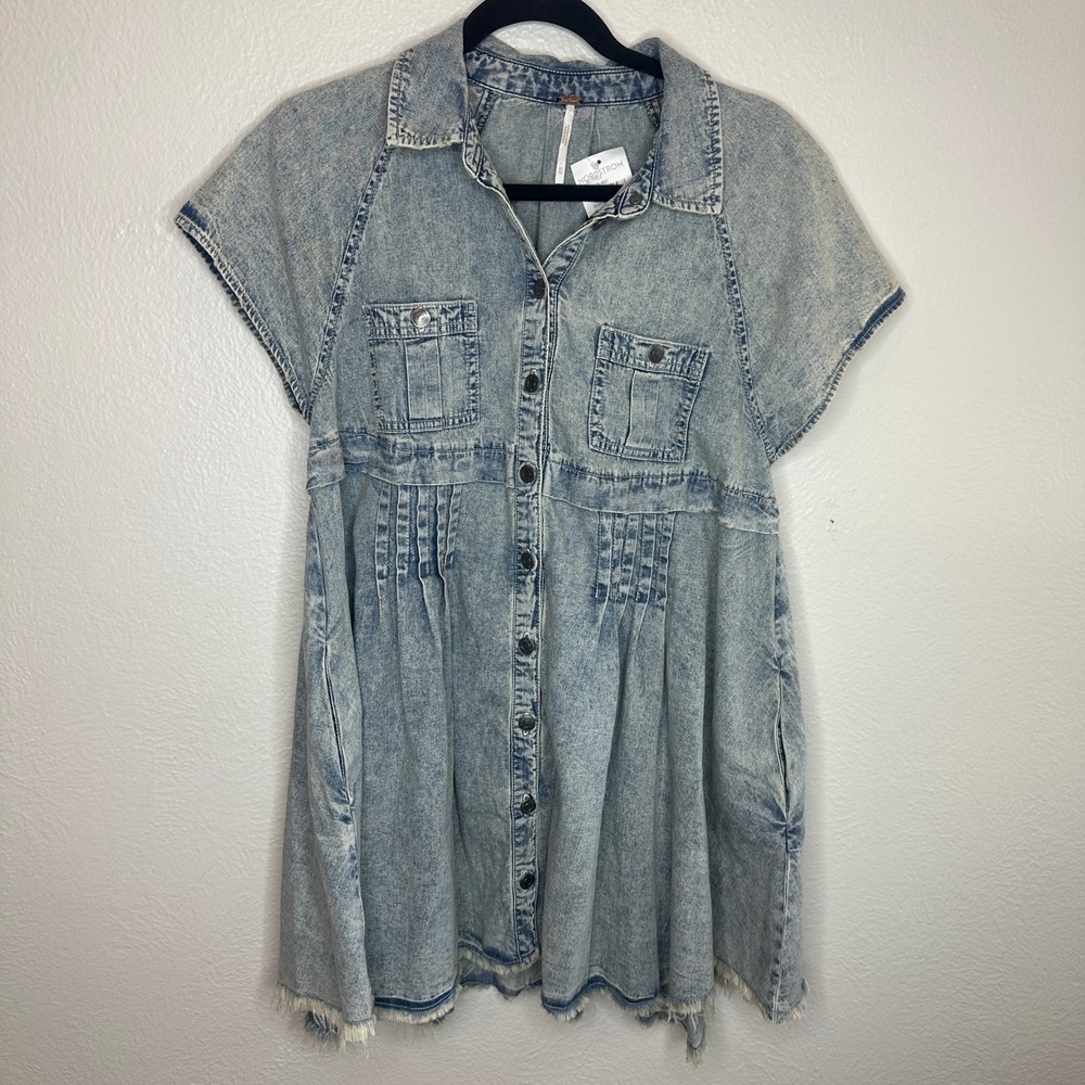 Free People Ronnie Denim‎ Mini Dress In Worn In Wash Size XS NWT - Picture 5 of 11